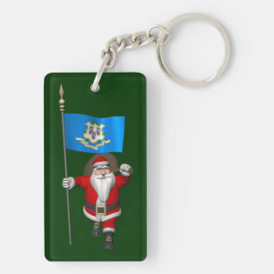 Santa Claus With Ensign Of Connecticut Key Ring