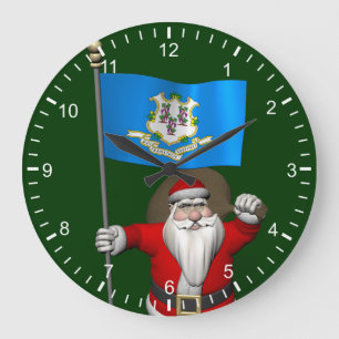 Santa Claus With Ensign Of Connecticut Large Clock