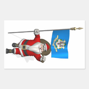 Santa Claus With Ensign Of Connecticut Rectangular Sticker