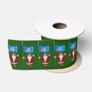 Santa Claus With Ensign Of Connecticut Satin Ribbon