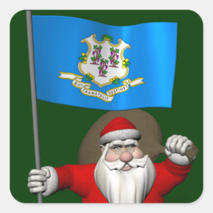 Santa Claus With Ensign Of Connecticut Square Sticker