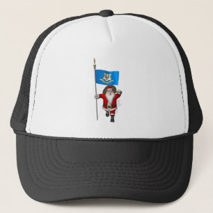 Santa Claus With Ensign Of Connecticut Trucker Hat