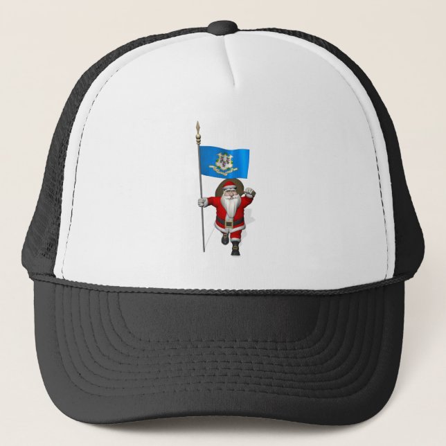 Santa Claus With Ensign Of Connecticut Trucker Hat (Front)