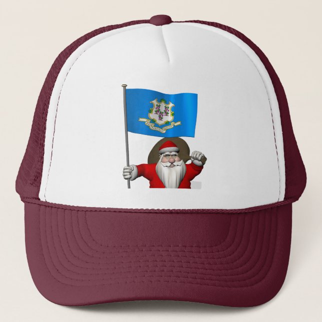 Santa Claus With Ensign Of Connecticut Trucker Hat (Front)