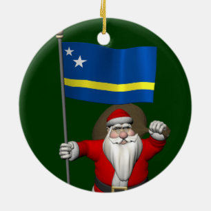 Santa Claus With Ensign Of Curaçao Ceramic Ornament
