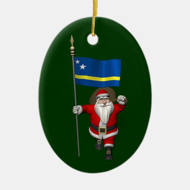 Santa Claus With Ensign Of Curaçao Ceramic Tree Decoration (Front)