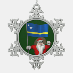 Santa Claus With Ensign Of Curaçao Snowflake Pewter Christmas Ornament
