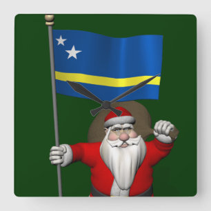 Santa Claus With Ensign Of Curaçao Square Wall Clock