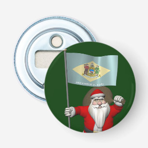 Santa Claus With Ensign Of Delaware Bottle Opener