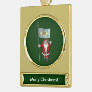 Santa Claus With Ensign Of Delaware Gold Plated Banner Ornament
