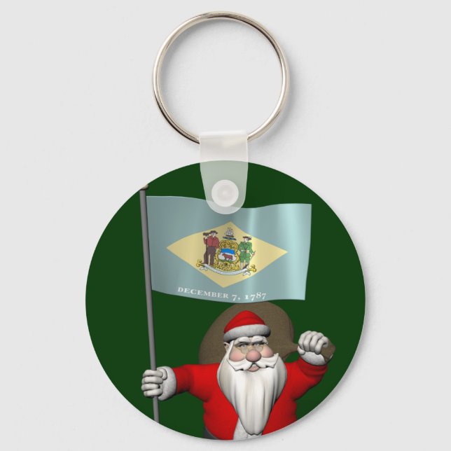 Santa Claus With Ensign Of Delaware Key Ring (Front)