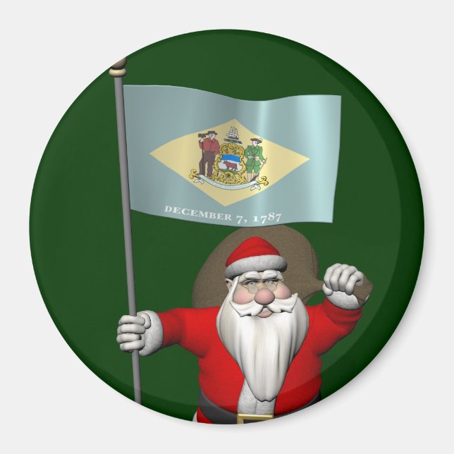 Santa Claus With Ensign Of Delaware Magnet (Front)
