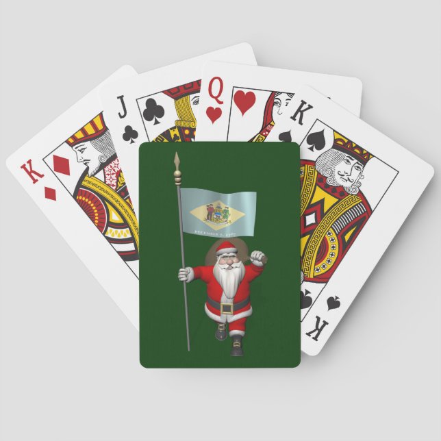 Santa Claus With Ensign Of Delaware Playing Cards (Back)