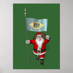 Santa Claus With Ensign Of Delaware Poster