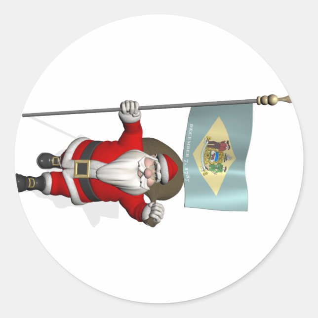 Santa Claus With Ensign Of Delaware Sticker (Front)