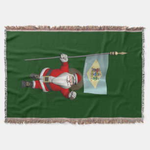 Santa Claus With Ensign Of Delaware Throw Blanket