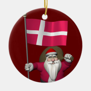 Santa Claus With Ensign Of Denmark Dannebrog Ceramic Ornament