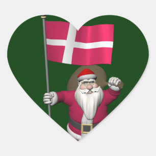 Santa Claus With Ensign Of Denmark Dannebrog Heart Sticker