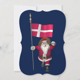 Santa Claus With Ensign Of Denmark Dannebrog Holiday Card