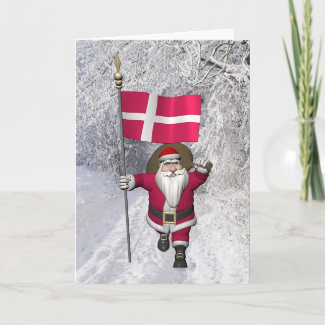 Santa Claus With Ensign Of Denmark Dannebrog Holiday Card (Front)