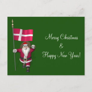 Santa Claus With Ensign Of Denmark Dannebrog Holiday Postcard