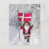 Santa Claus With Ensign Of Denmark Dannebrog