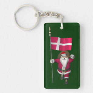 Santa Claus With Ensign Of Denmark Dannebrog Key Ring