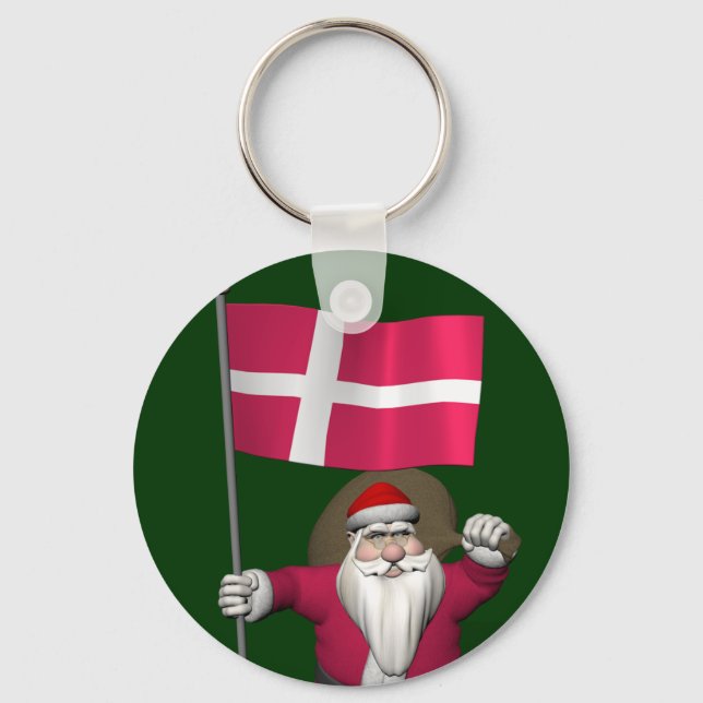Santa Claus With Ensign Of Denmark Dannebrog Key Ring (Front)