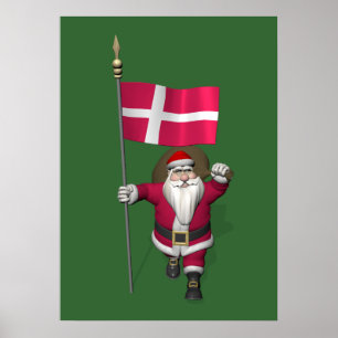 Santa Claus With Ensign Of Denmark Dannebrog Poster