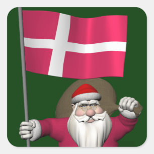 Santa Claus With Ensign Of Denmark Dannebrog Square Sticker