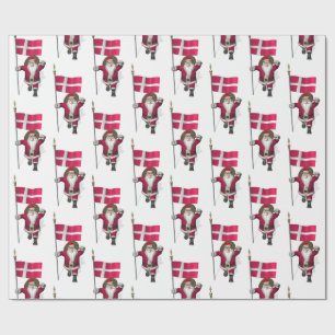 Santa Claus With Ensign Of Denmark Dannebrog Wrapping Paper