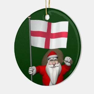Santa Claus With Ensign Of England Ceramic Tree Decoration