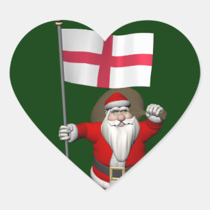 Santa Claus With Ensign Of England Heart Sticker