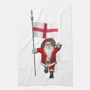 Santa Claus With Ensign Of England Tea Towel
