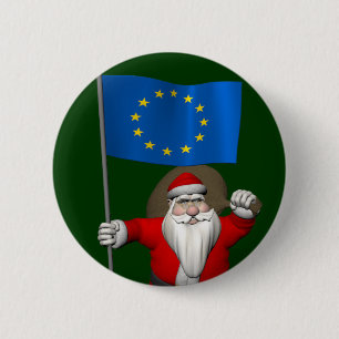 Santa Claus With Ensign Of European Union 6 Cm Round Badge