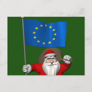 Santa Claus With Ensign Of European Union Holiday Postcard