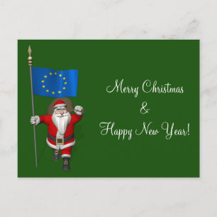 Santa Claus With Ensign Of European Union Holiday Postcard