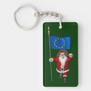 Santa Claus With Ensign Of European Union Key Ring