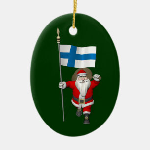 Santa Claus With Ensign Of Finland Ceramic Tree Decoration