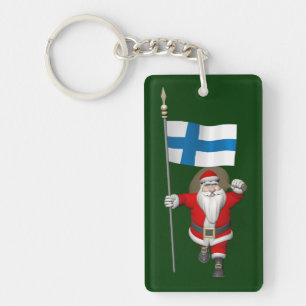 Santa Claus With Ensign Of Finland Key Ring