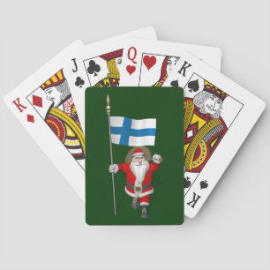 Santa Claus With Ensign Of Finland Playing Cards