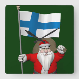 Santa Claus With Ensign Of Finland Square Wall Clock
