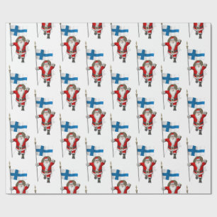 Santa Claus With Ensign Of Finland Suomi Wrapping Paper