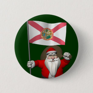 Santa Claus With Ensign Of Florida 6 Cm Round Badge
