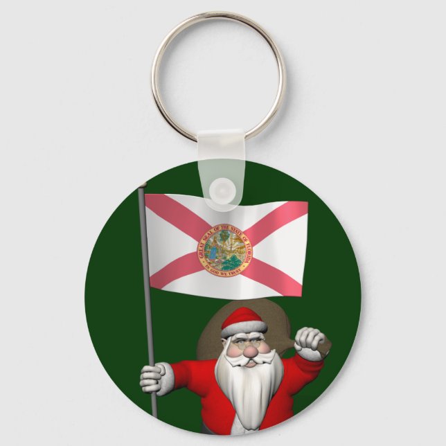 Santa Claus With Ensign Of Florida Key Ring (Front)