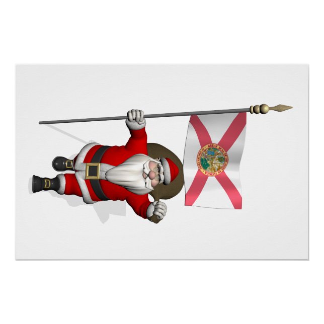 Santa Claus With Ensign Of Florida Poster (Front)