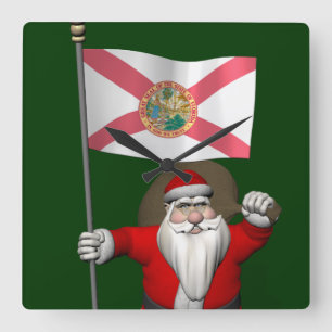 Santa Claus With Ensign Of Florida Square Wall Clock