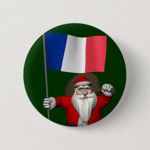 Santa Claus With Ensign Of France 6 Cm Round Badge