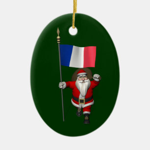 Santa Claus With Ensign Of France Ceramic Ornament