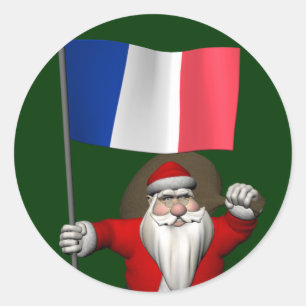 Santa Claus With Ensign Of France Classic Round Sticker